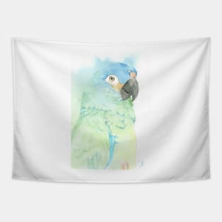 blue-winged macaw parrot portrait watercolor painting tropical pet Tapestry