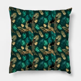 Teal And Gold Leopard Pillow