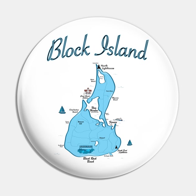 Block Island Map- Rhode Island Pin by ACGraphics