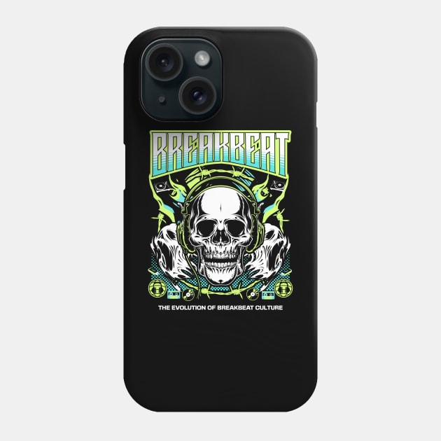 BREAKBEAT  - The Evoultion Skull (lime/teal) Phone Case by DISCOTHREADZ 