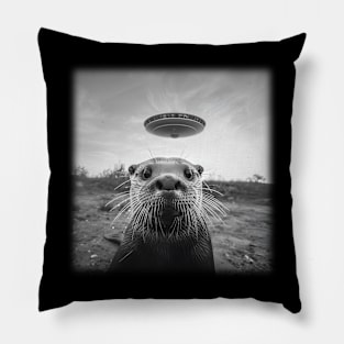 Funny Otter Selfie with UFOs Pillow