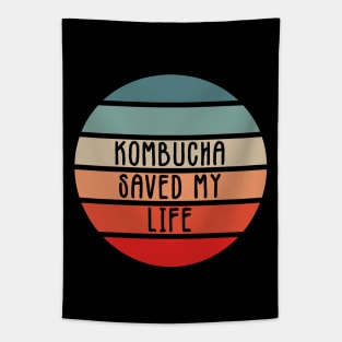 Uplifting Funny Kombucha Green Tea Saying Retro Sunset Style Tapestry