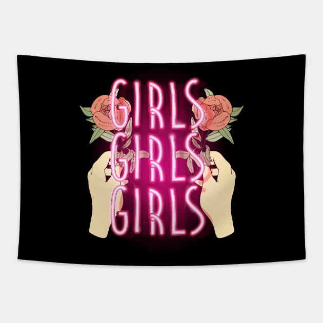 Neon Girl power Tapestry by inkExtreme