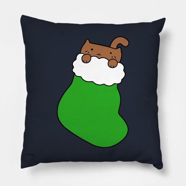 Green Stocking and Fat Brown Cat Pillow by saradaboru