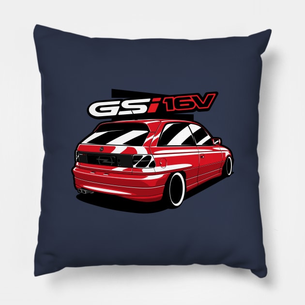 Red Opel Astra GSI Pillow by KaroCars