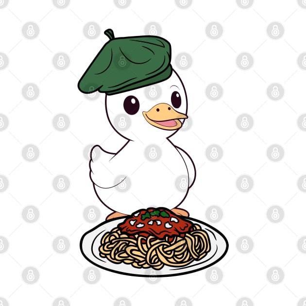 Cute Fat duck is eating spaghetti by Pet Station