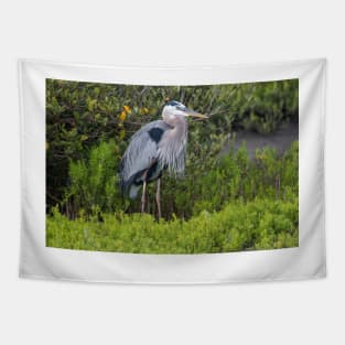 The Great Blue Heron In A Green Surround Tapestry