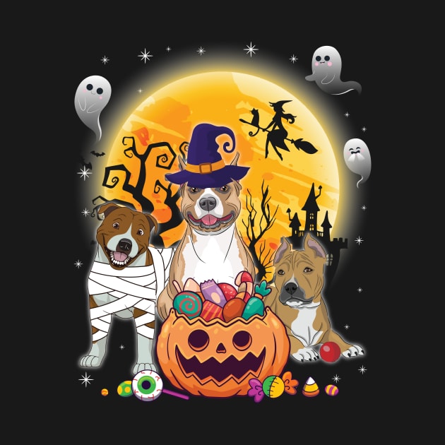 Staffordshire Bull Terrier Dog Mummy Witch Moon Ghosts Happy Halloween Thanksgiving Merry Christmas by joandraelliot