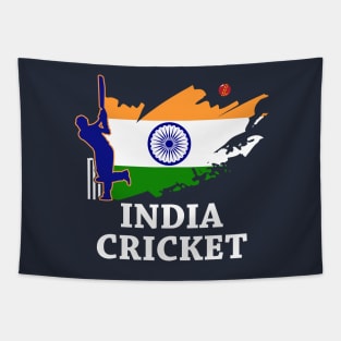 India Cricket With Indian Flag Brush Stroke Tapestry