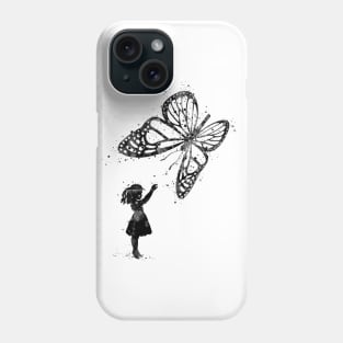 Girl and Butterfly Fantasy Black and White Artwork Phone Case