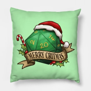 D20 Merry Critmas Dice Green Pillow