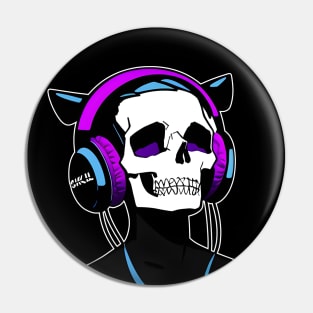 Skull with Headphones Violet and Light Blue| Listening Music Pin