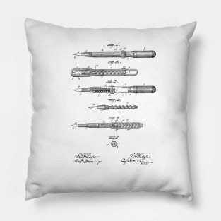 Fountain Pen Vintage Patent Hand Drawing Pillow