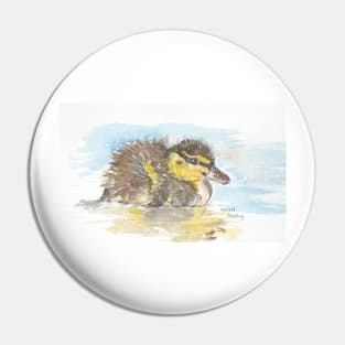 Mallard duckling watercolour Pin