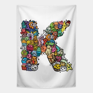 Alphabet Monster Doodle Letter K Monogram Tapestry