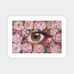 flowers with green eye dewy art Magnet