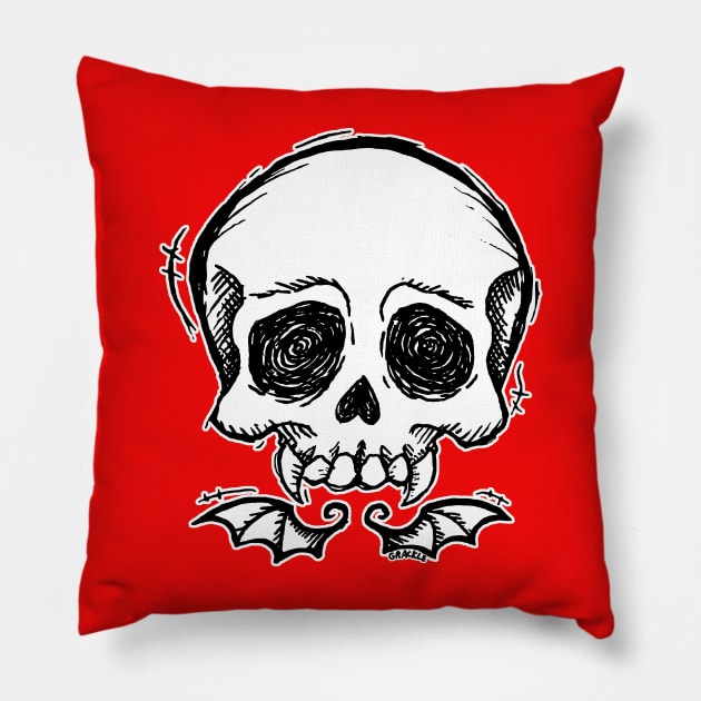 Scribbly Vampire Skull Pillow by Jan Grackle