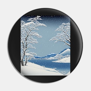 Ukiyo-e Japanese Art -Tranquil Snow-covered Landscape Pin