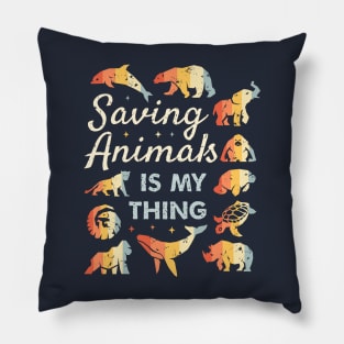 Saving Animals Is My Thing - Retro Endangered Animals Pillow