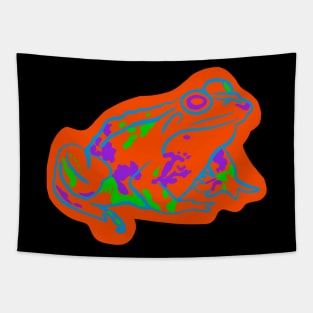 Blue Neon Frog Covered In Orange Glow Tapestry