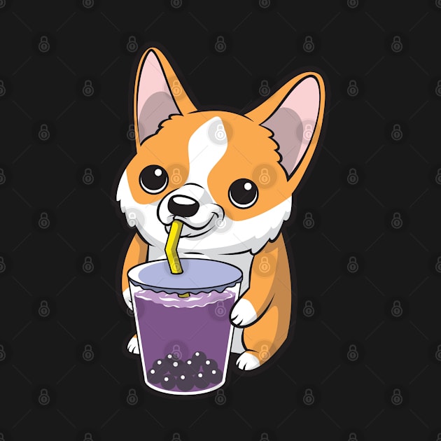 Cute Boba Anime Kawaii Corgi Dog Bubble Milk Tea by Beautiful Butterflies by Anastasia