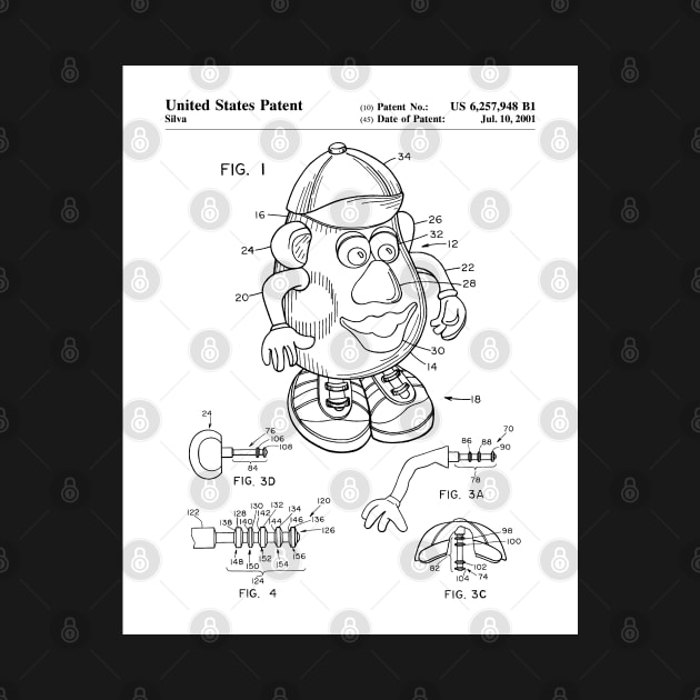 Mr Potato Head Patent - Potato Head Art - Black And White by patentpress