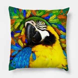 Gold and Blue Macaw Parrot Fantasy Pillow