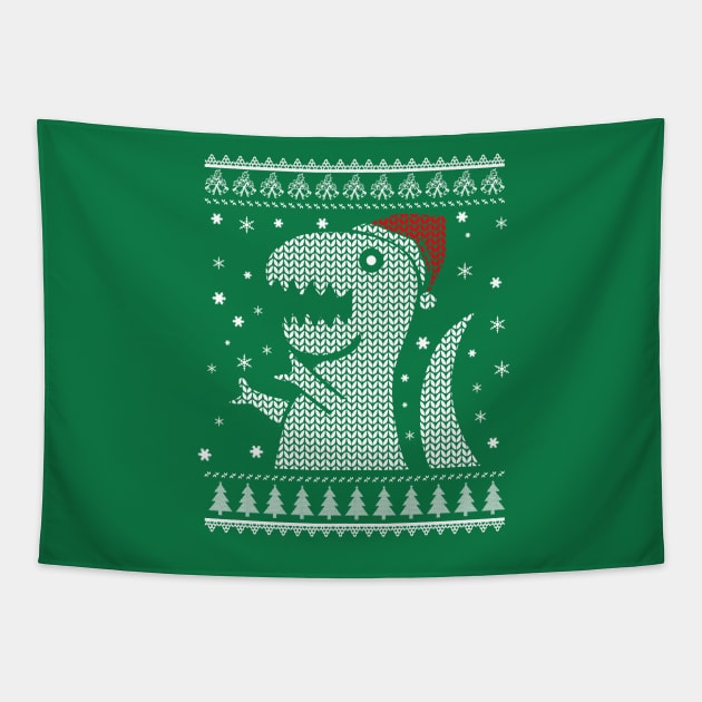 Christmas Dino Ugly Sweater Tapestry by ckandrus