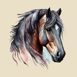 Bay Horse Head Watercolour Art T-Shirt