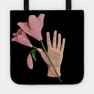 Open Hand with Pink Lilies Tote