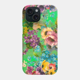 Vintage floral garden, shabby chic, vintage botanical, flowers illustration, green vintage floral pattern Phone Case