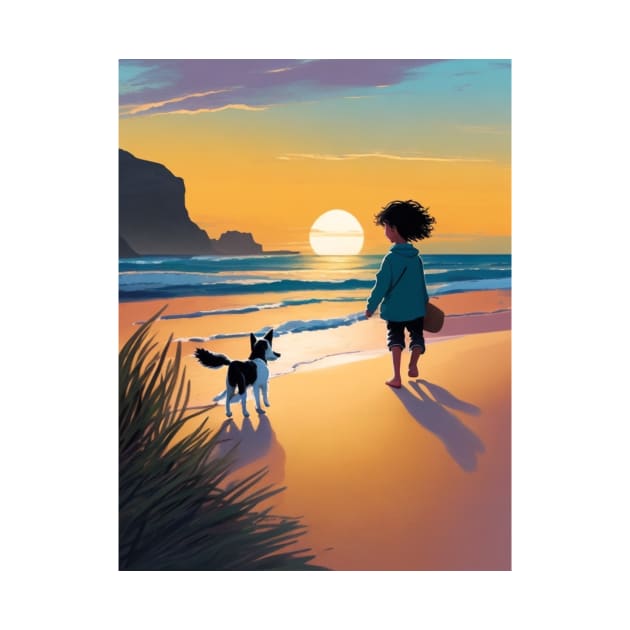 child playing with a dog on the beach. by MeriemBz