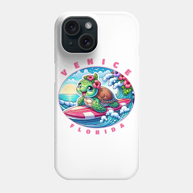 Venice Florida Girls Cute Surfing Sea Turtle Phone Case by grendelfly73