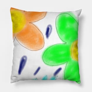 Orange green flower watercolor Pillow