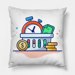 Stack of coin with timer and money box cartoon Pillow