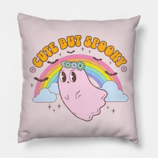 Retro Pink Kawaii Halloween Ghost Cute but Spooky Preppy Pillow