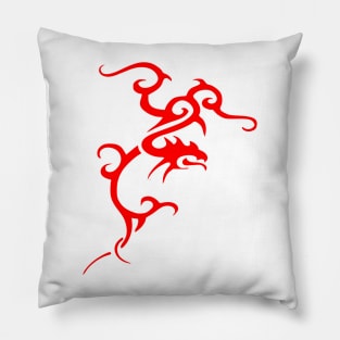 Minimalistic Japanese Tribal Style Dragon In Red Pillow