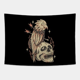 vintage style parrot and skull Tapestry