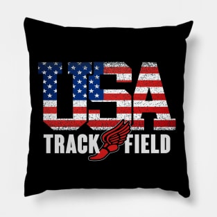 Vintage USA Track And Field Running Athletics American Flag Pillow