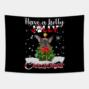 Grey French Bulldog Have A Holly Jolly Christmas Tapestry