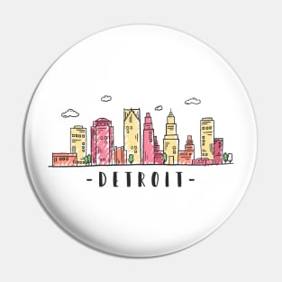 Detroit USA Watercolor Skyline Pin