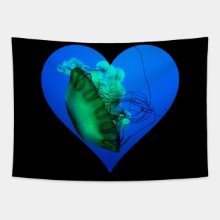 Green Jellyfish Heart Tapestry