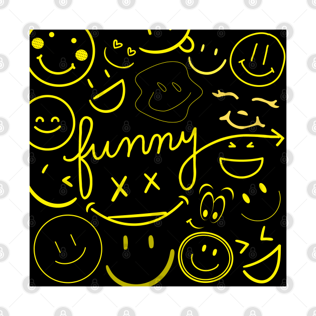 Smiley Face - Yellow Print Collection of Smiley Faces Cute T-shirts black Background Funny Funky Style Cool Art Creative by GoodyL