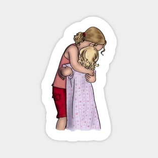 Two young girls hugging Magnet
