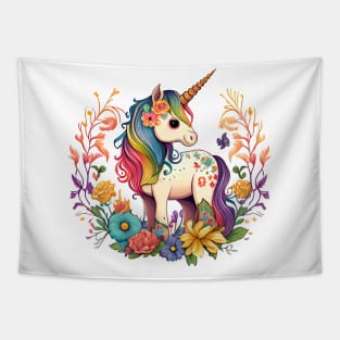 Cute Floral Unicorn Tapestry