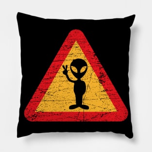 Warning Alien Sign Pillow