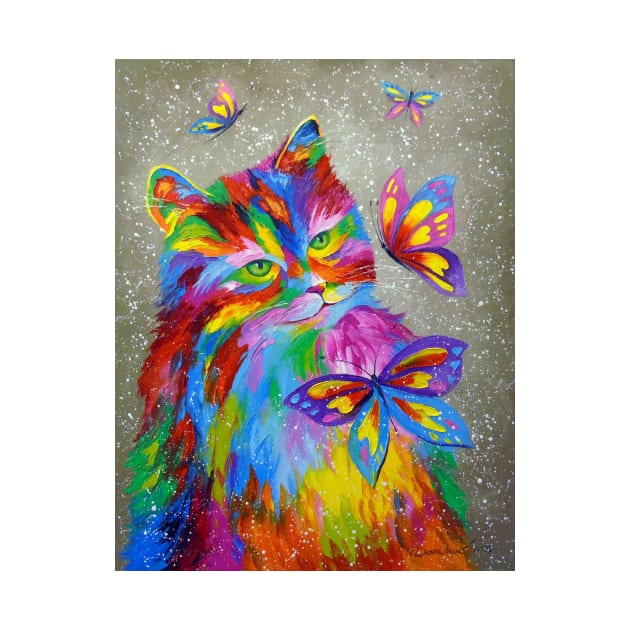 The rainbow cat and butterflies by OLHADARCHUKART