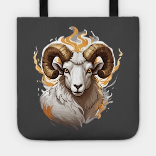 Farm Ram Sheep with Large Horns and Fire Tote