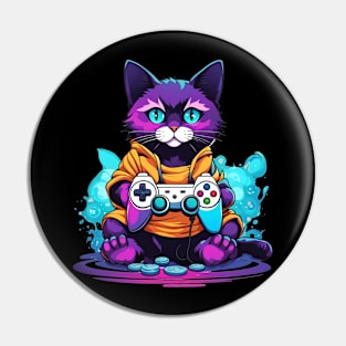 Gamer cat anime style colorful kitty Pin