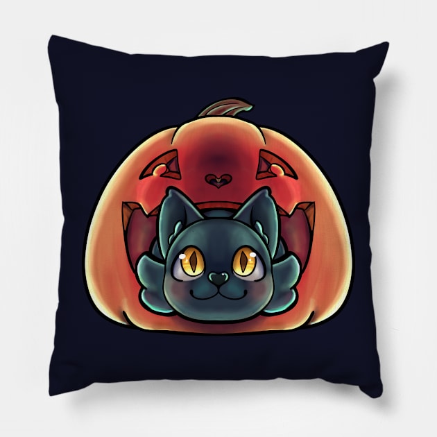 Cat in a carved pumpkin Pillow by OrangeRamphasto